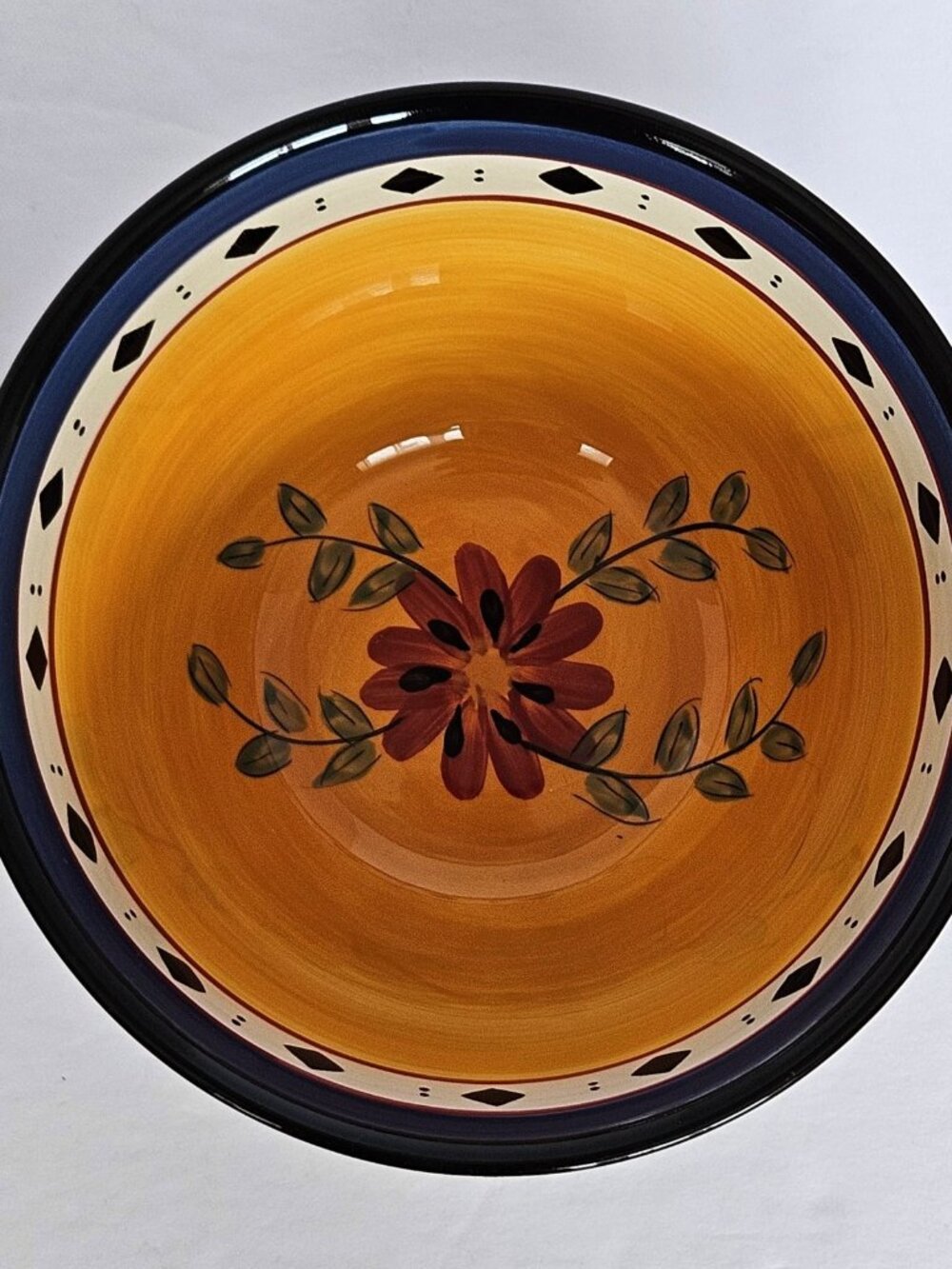 Pier 1 Alexandria Earthenware Coupe Cereal Bowls 6" Red Flowers Black Trim Set 2